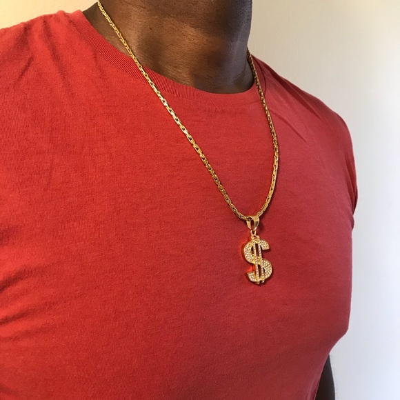 Hip Hop Bling Iced Out Dollar Sign $ Charm Chain - Picture 3 of 5